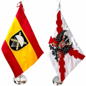 peanas de sobremesa con banderas de raso bordadas 30 x 15