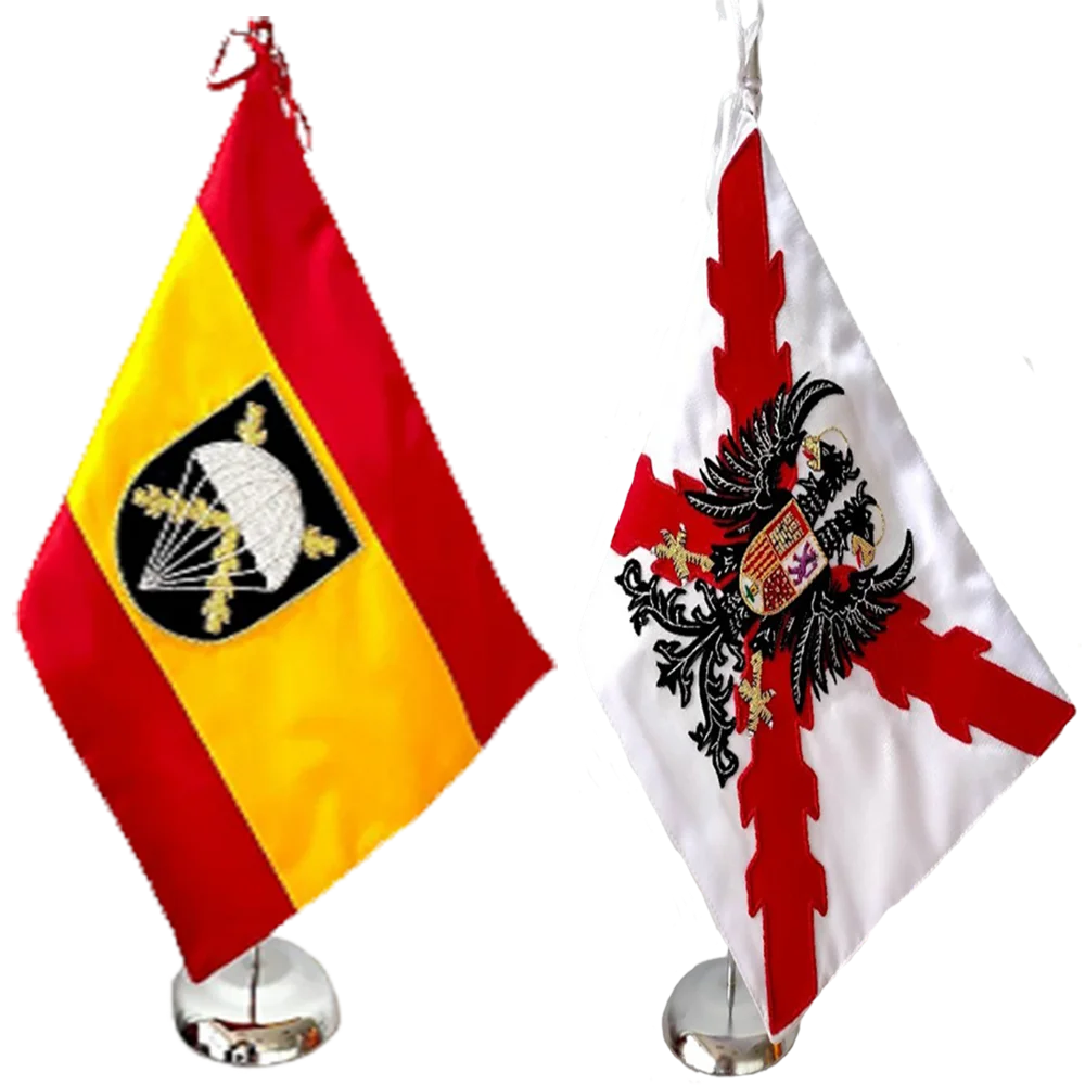 peanas de sobremesa con banderas de raso bordadas 30 x 15